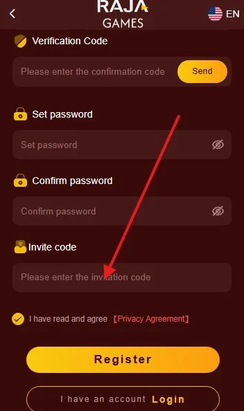  Enter the invite code